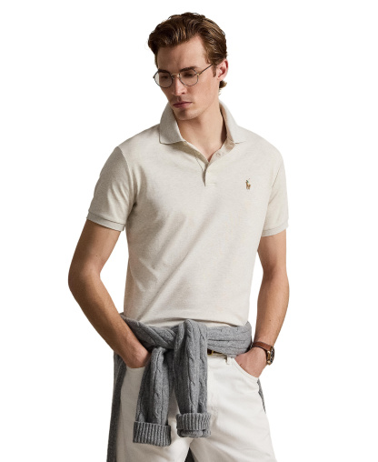 Polo Ralph Lauren Men’s Slim-Fit Soft Cotton Polo Shirt - Cream Heather