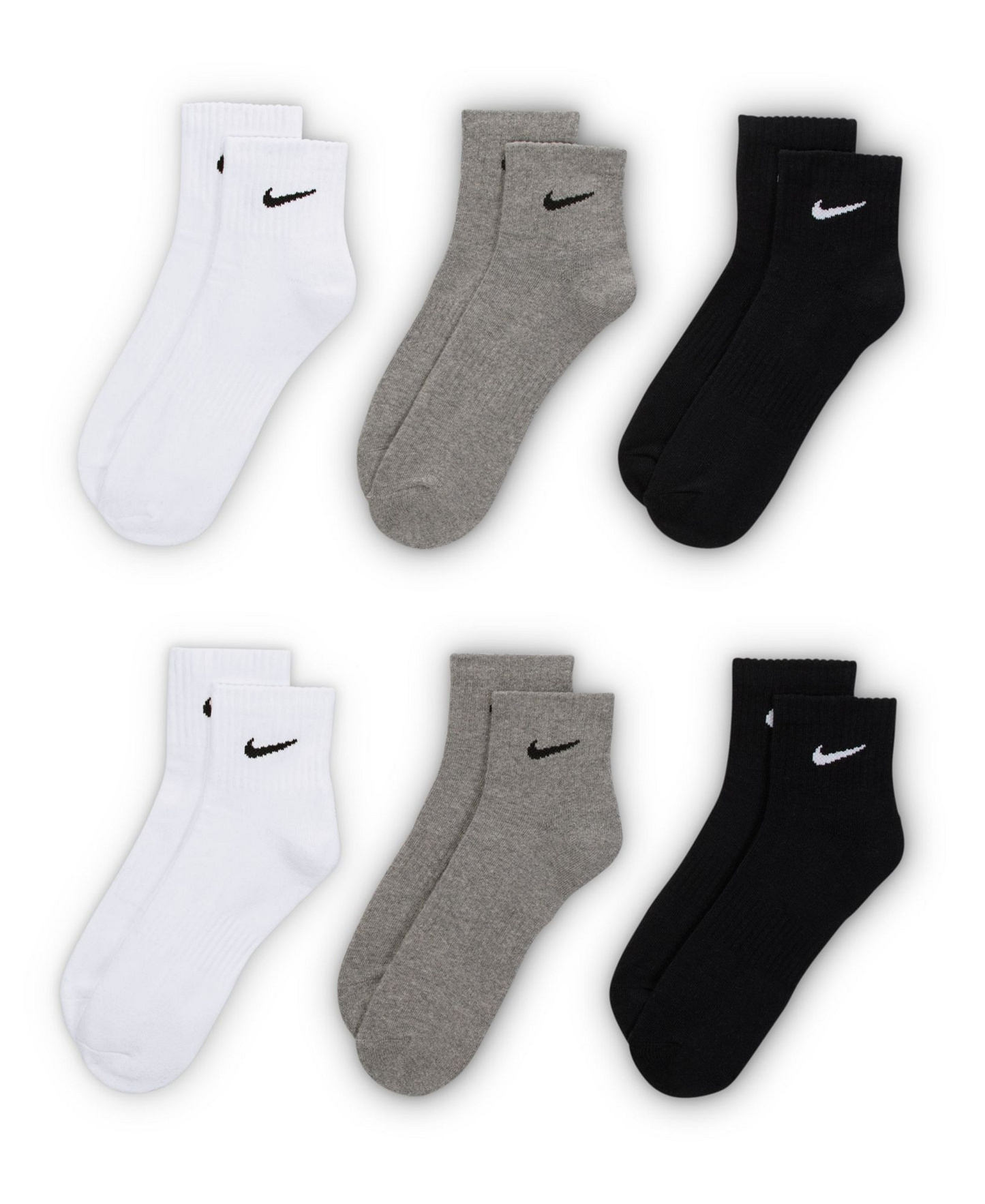 Nike Unisex Quarter Socks, 6-Pack - Carbon Heather/Black