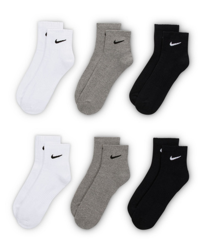 Nike Unisex Quarter Socks, 6-Pack - Carbon Heather/Black