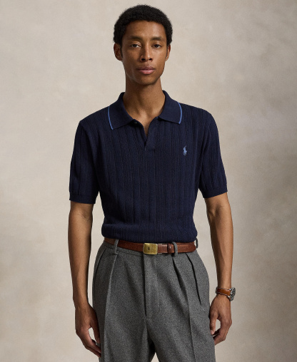 Polo Ralph Lauren Men's Textured Cotton Polo Shirt - Hunter Navy