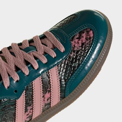 Women's adidas Originals Samba OG Casual Shoes - Part 1 - Rich Green/Wonder Mauve/Gold Metallic - Back view