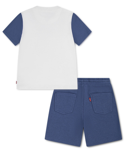 Levi's Boys' 2T-7 Smiley Check T-Shirt and Shorts, 2-Piece Set - Bright White/Blue