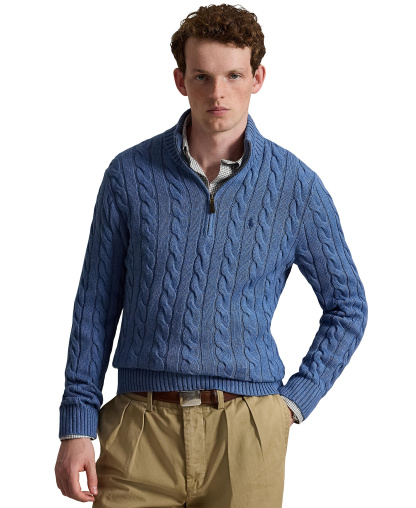 Polo Ralph Lauren Men's Cable-Knit Cotton Sweater - Blue Borage Heather