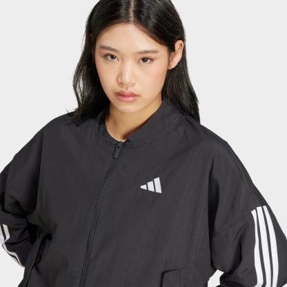 Women's adidas Sportswear Essentials 3-Stripes Lifestyle Woven Full-Zip Bomber Jacket - Black/White