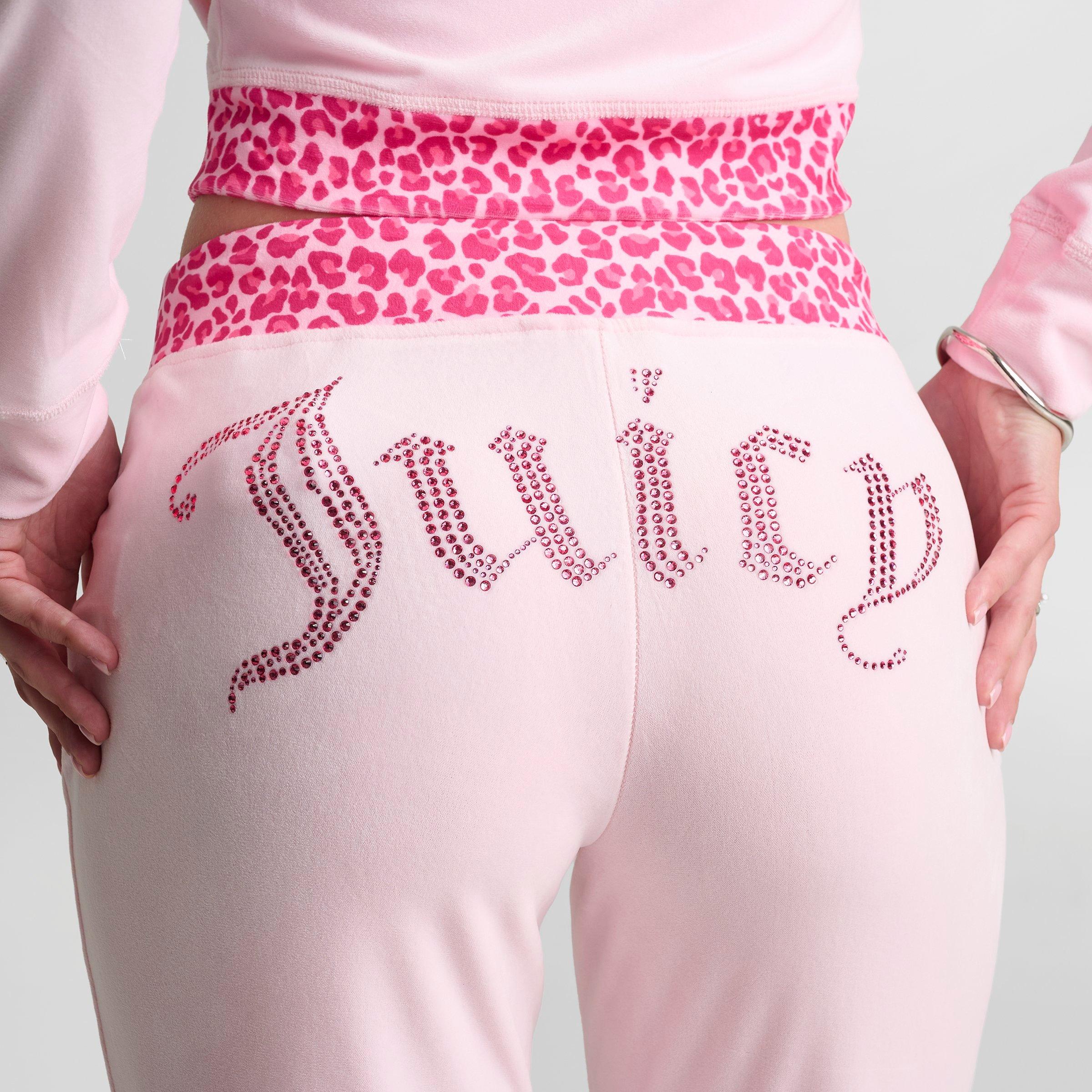 Women's Juicy Couture OG Big Bling Velour Track Pants - Pink/Leopard