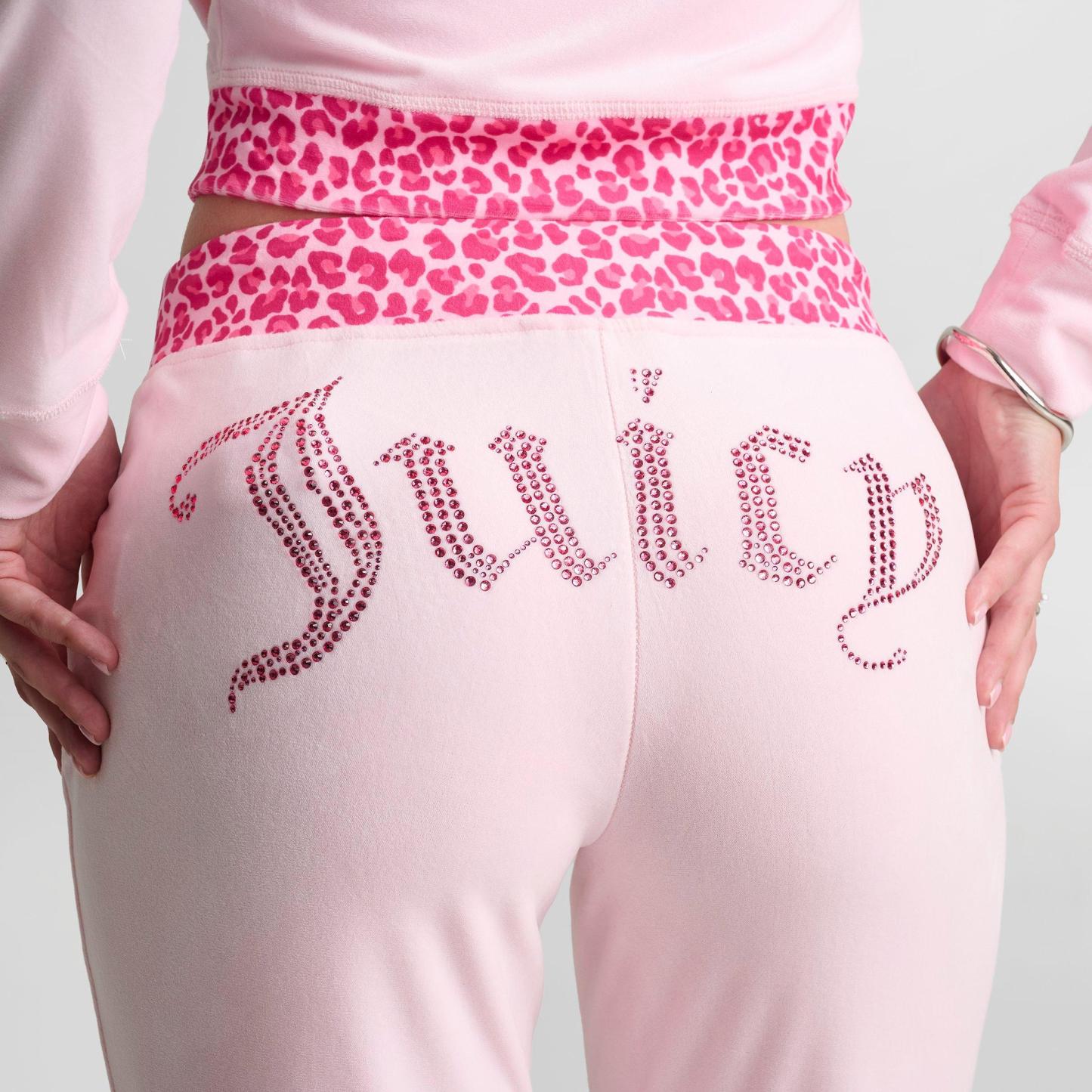 Women's Juicy Couture OG Big Bling Velour Track Pants - Pink/Leopard