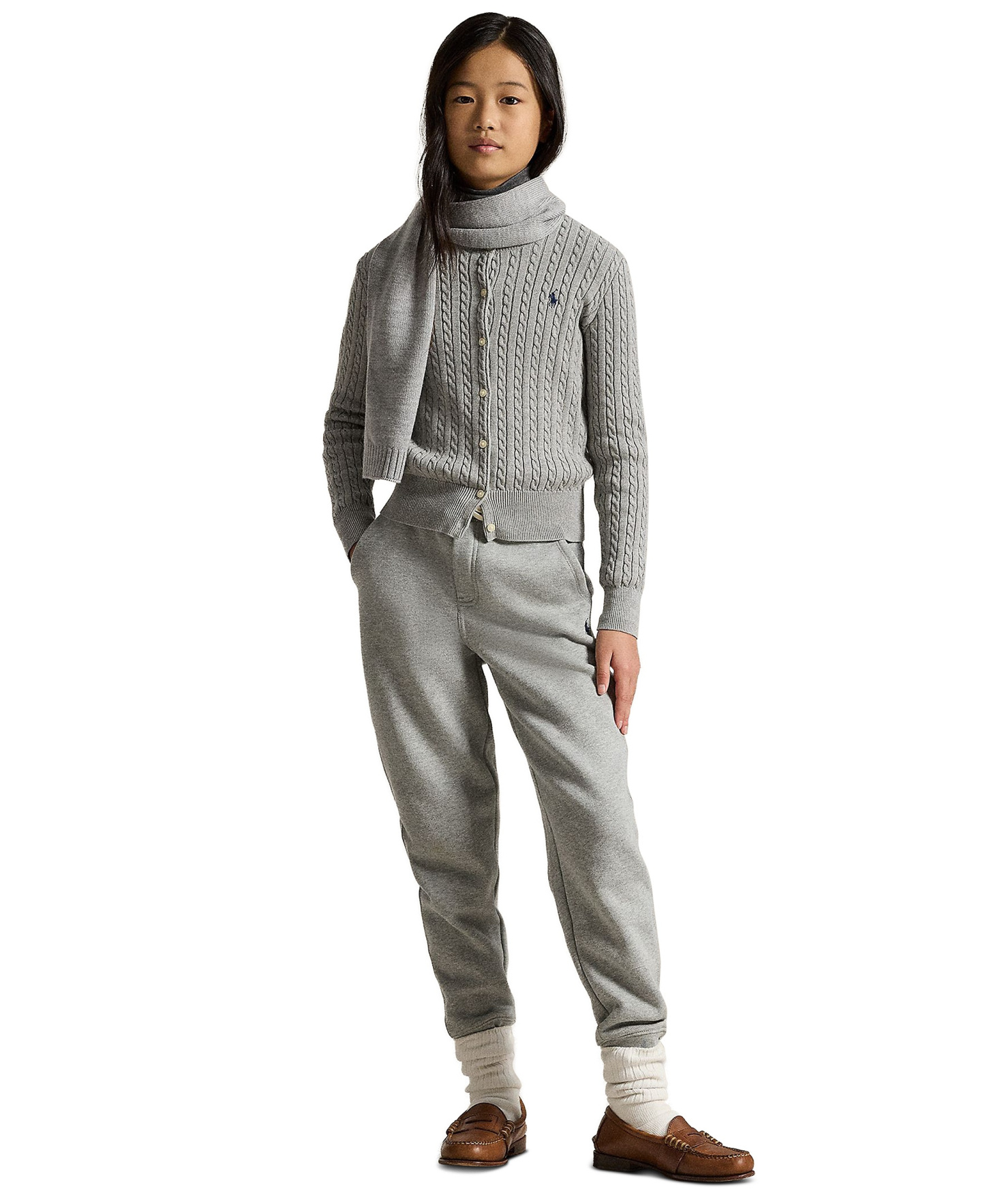 Polo Ralph Lauren Girls' 7-16 Mini-Cable Cardigan - Andover Heather/Navy