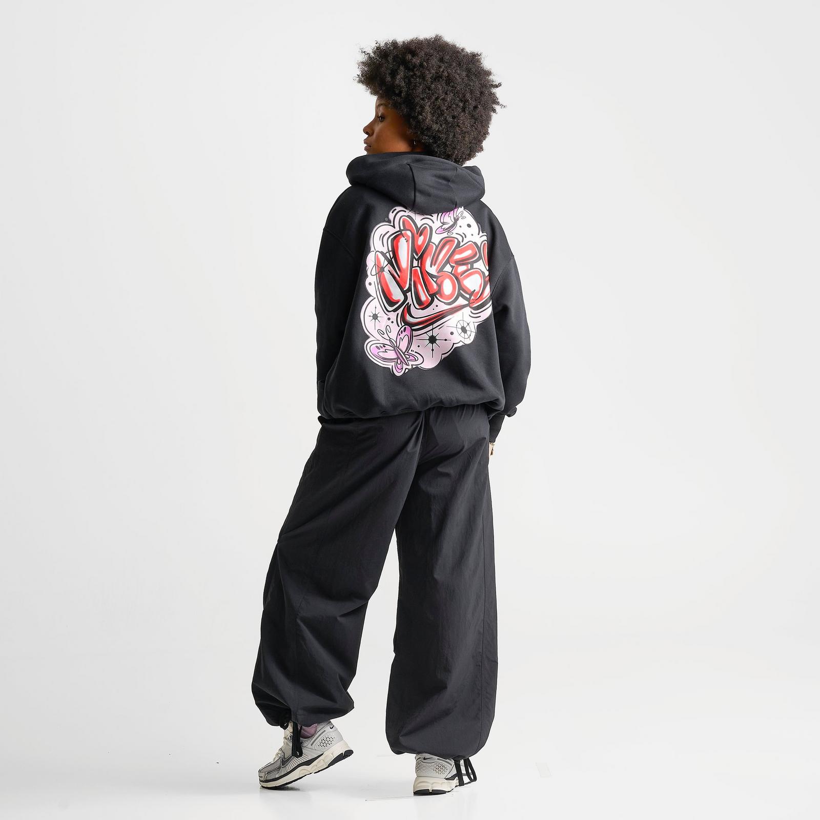 Women's Nike Sportswear Phoenix Fleece Airbrushed Oversized Pullover Hoodie - Black/Light Magenta