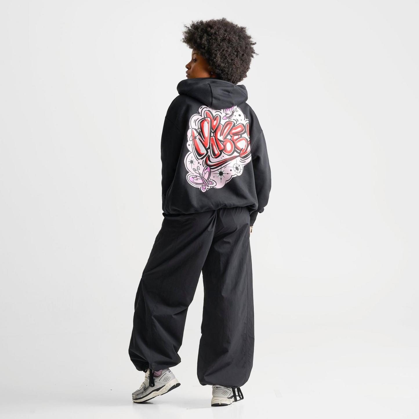 Women's Nike Sportswear Phoenix Fleece Airbrushed Oversized Pullover Hoodie - Black/Light Magenta