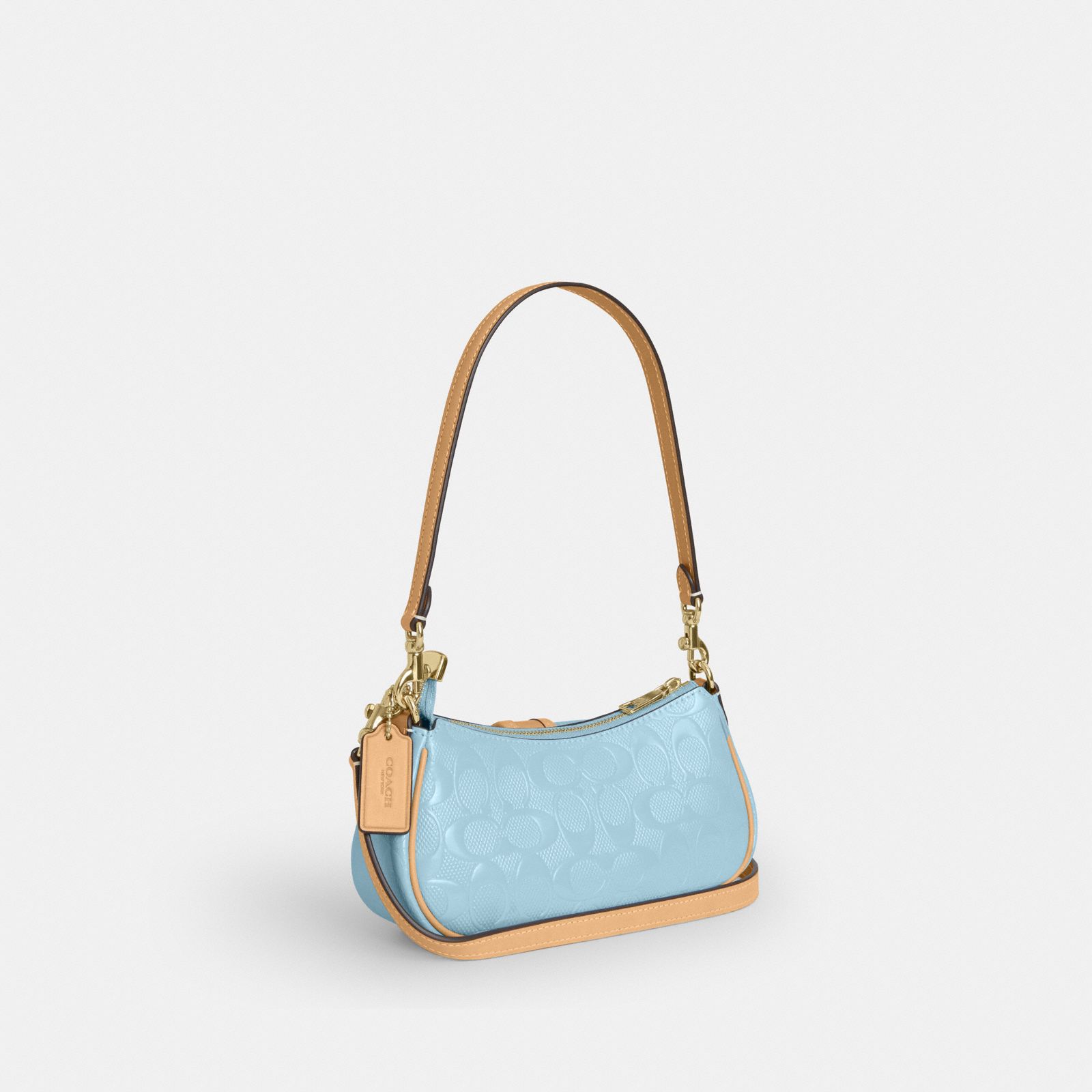 Ashton Mini Shoulder Bag In Signature Leather - Gold/Light Blue - view 6