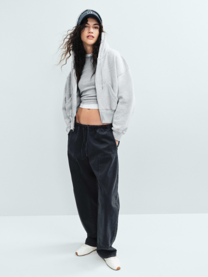 Easy Double-Knee Barrel Pants - Black