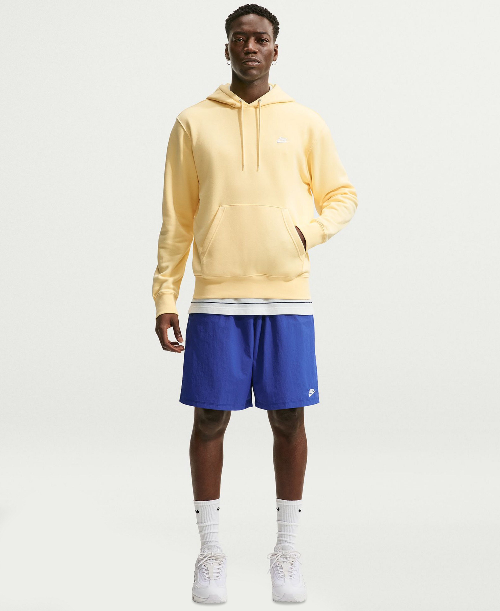 Nike Men's Club Pullover Fleece Hoodie Logo - Soft Yellow/White