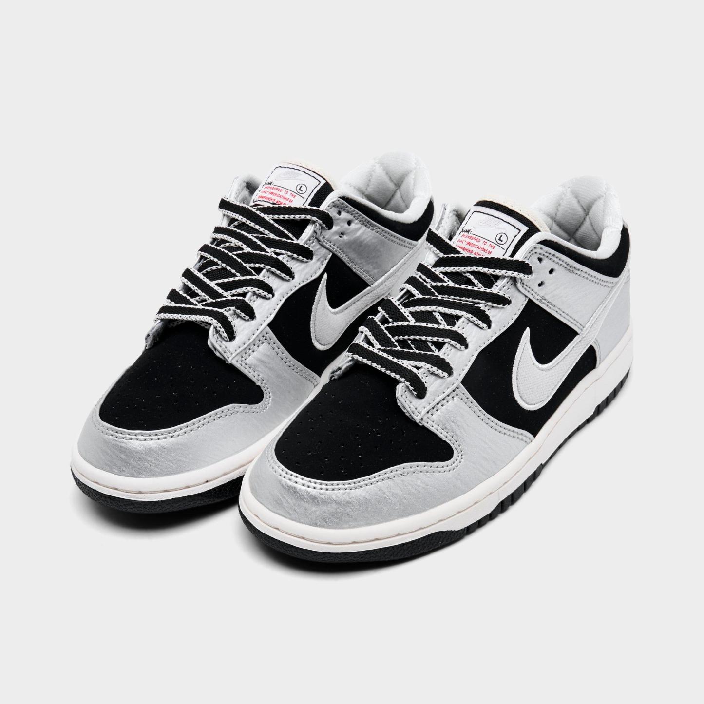 Big Kids' Nithtke Dunk Low LV8 1 Casual Shoes - Silver/Black - Both shoes facing left