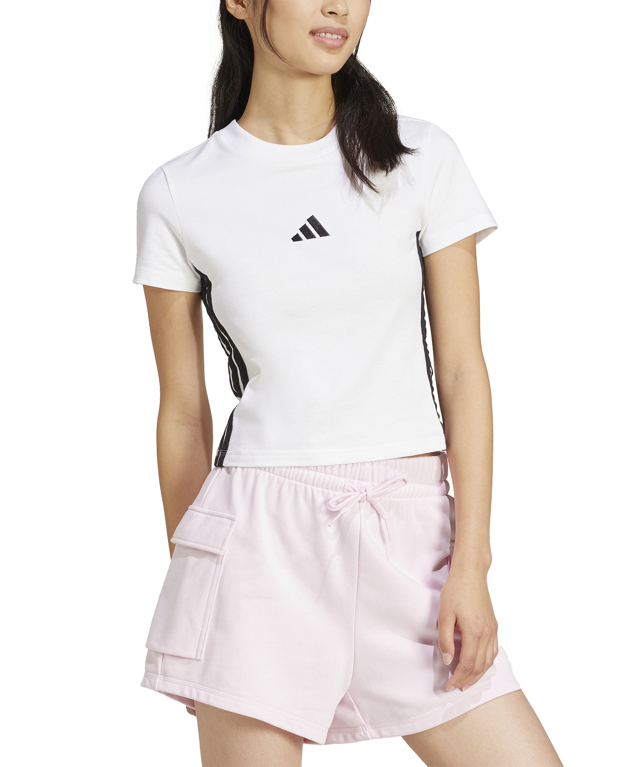 adidas Women's Essentials Slim-Fit Short-Sleeve Baby T-Shirt - White/Black
