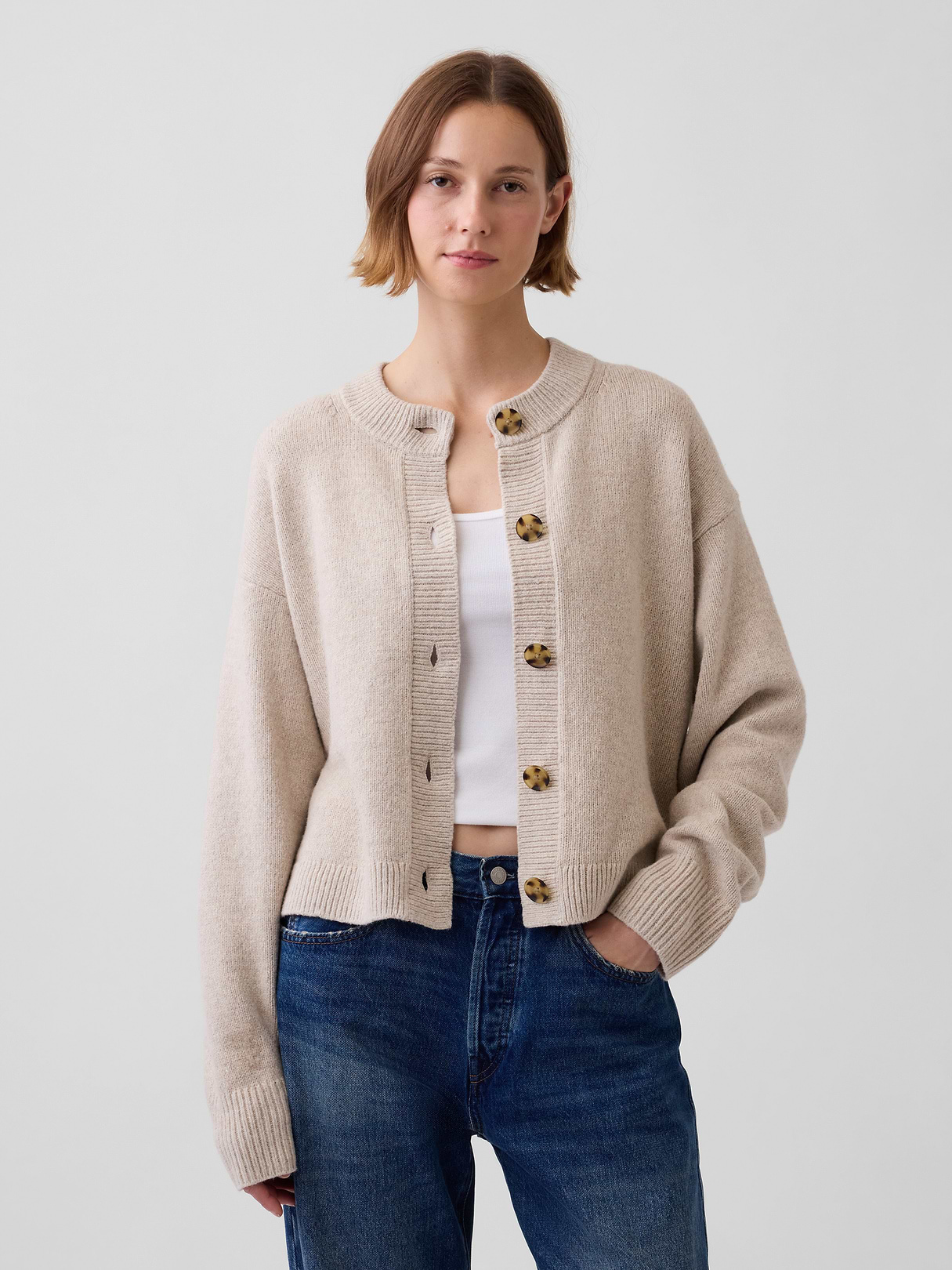 CashSoft Oversized Chunky Cardigan - Cobblestone beige