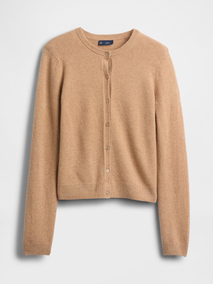 CashSoft Crop Cardigan - Camel tan heather