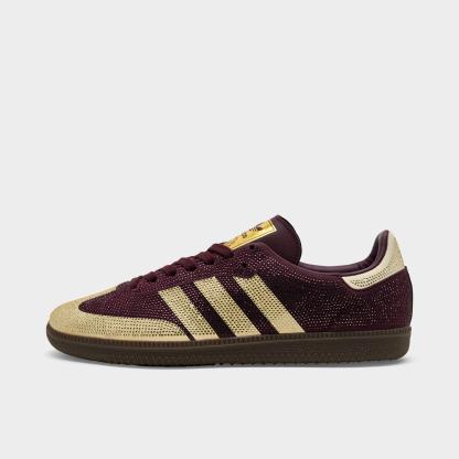Women's adidas Originals Samba OG Rhinestone Casual Shoes - Maroon/Warm Vanilla/Gum - Left shoe facing left. Outside of the shoe.