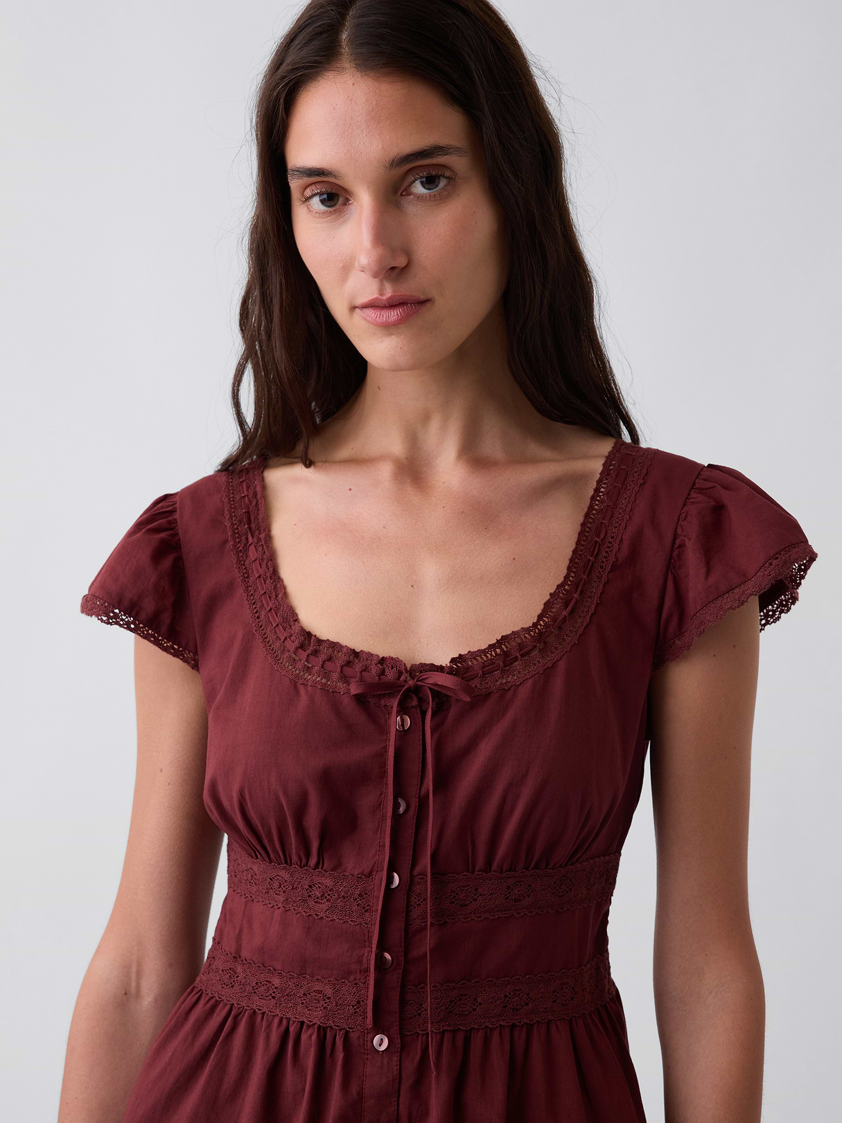Scoop Neck Lace-Trim Mini Dress - Andorra red brown