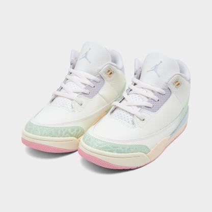 Little Kids' Air Jordan Retro 3 Basketball Shoes - Sail/Jade Aura/Aura/Iced Carmine/Muslin/Iris Whisper - view 2