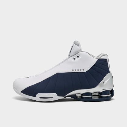 Men's Nike Shox BB4 Basketball Shoes - White/Midnight Navy/Metallic Silver