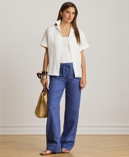 Lauren Ralph Lauren Women's Wide-Leg Linen Pants - Inky Blue