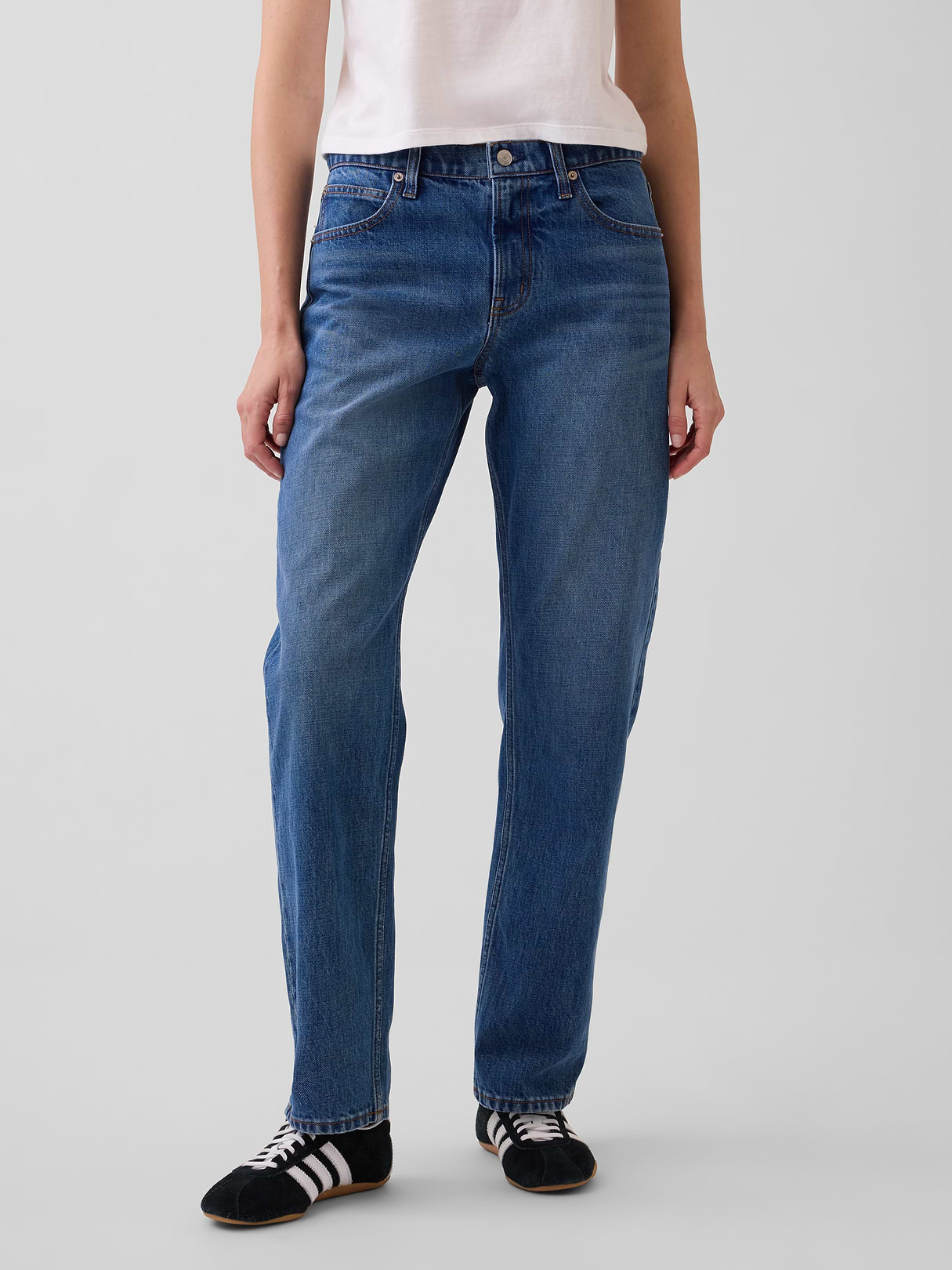 Mid Rise Straight Taper Jeans - Medium indigo