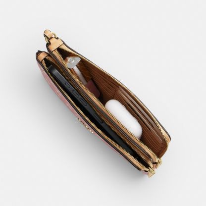 Double Zip Wristlet With Floral Print - Gold/Pink Multi - view 5