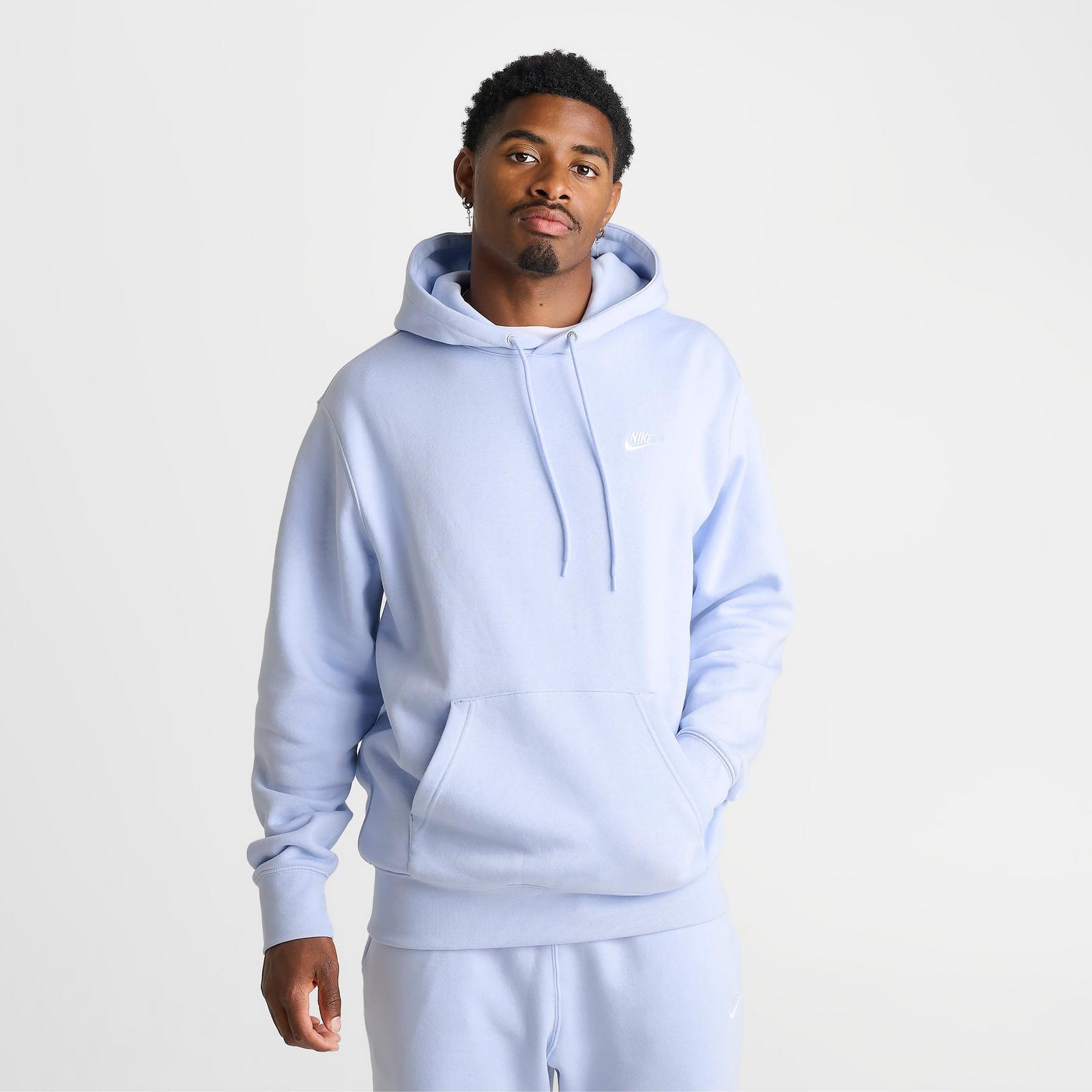 Men's Nike Club Fleece Premium Embroidered Pullover Hoodie - Hydrogen Blue/Hydrogen Blue/White