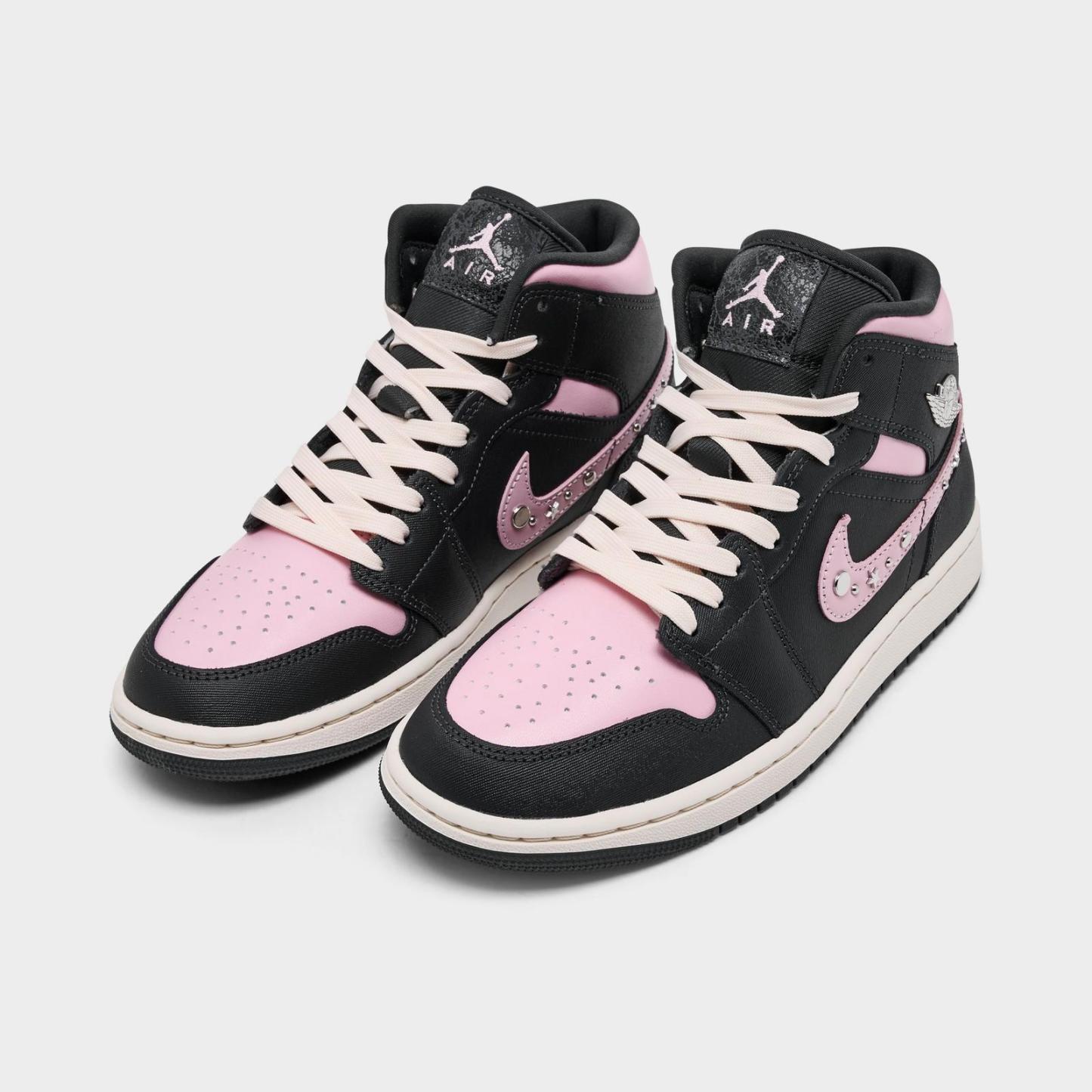 Women's Air Jordan Retro 1 Mid LE Casual Shoes - Anthracite/Iced Carmine/Coconut Milk/Metallic Silver - view 2