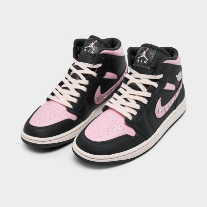 Women's Air Jordan Retro 1 Mid LE Casual Shoes - Anthracite/Iced Carmine/Coconut Milk/Metallic Silver - view 2