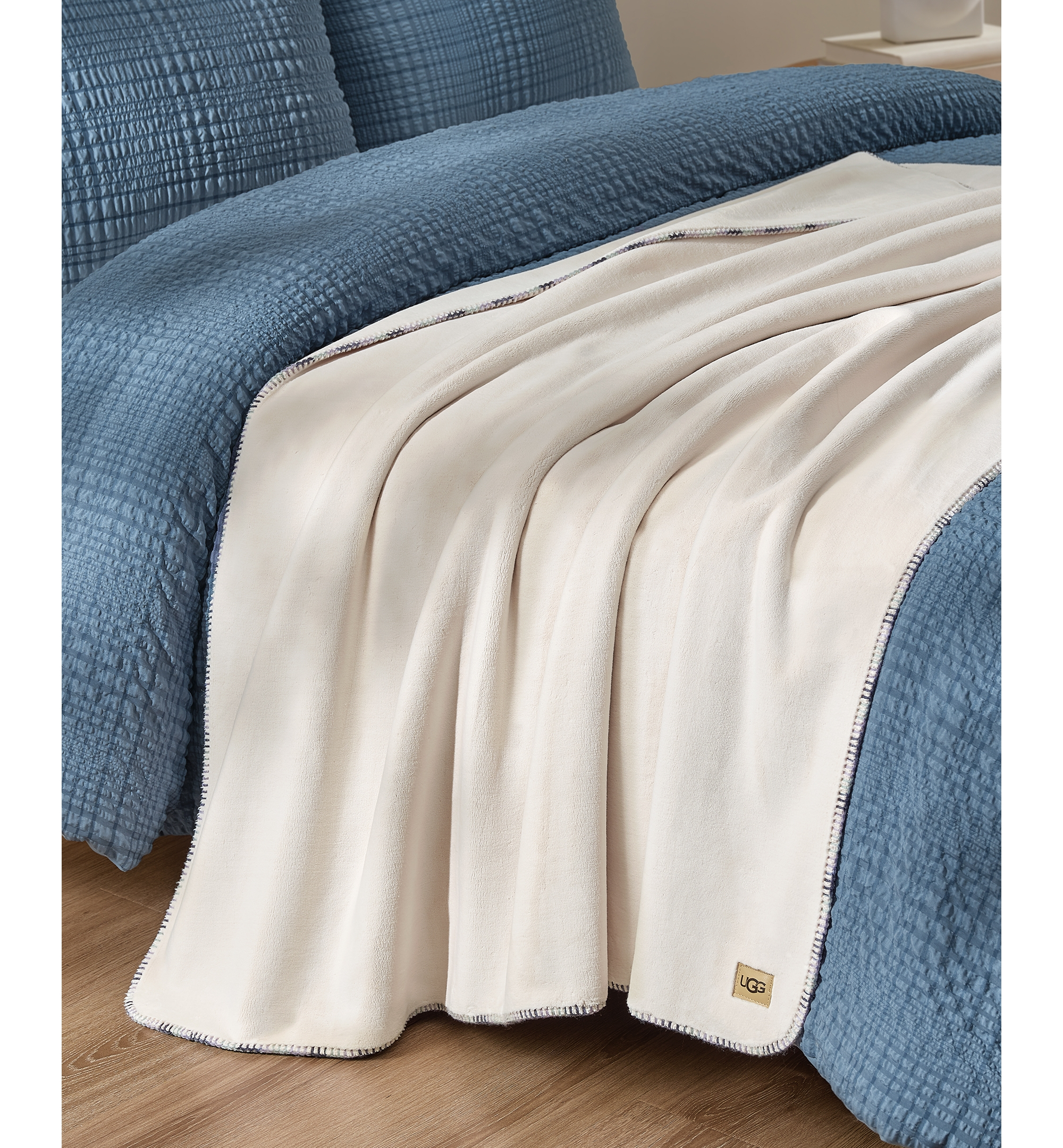 UGG® Coco Lightweight Throw, 50" x 70" - Snow Blue Embroidered