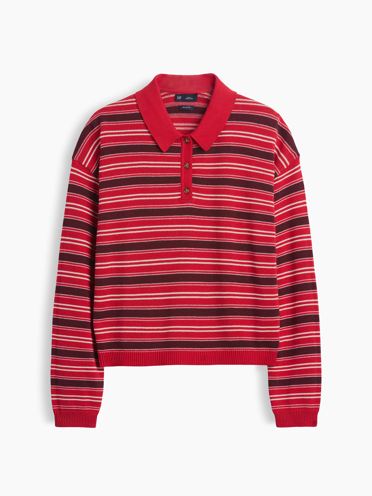 100% Cotton Relaxed Polo Sweater - Brown & red stripe