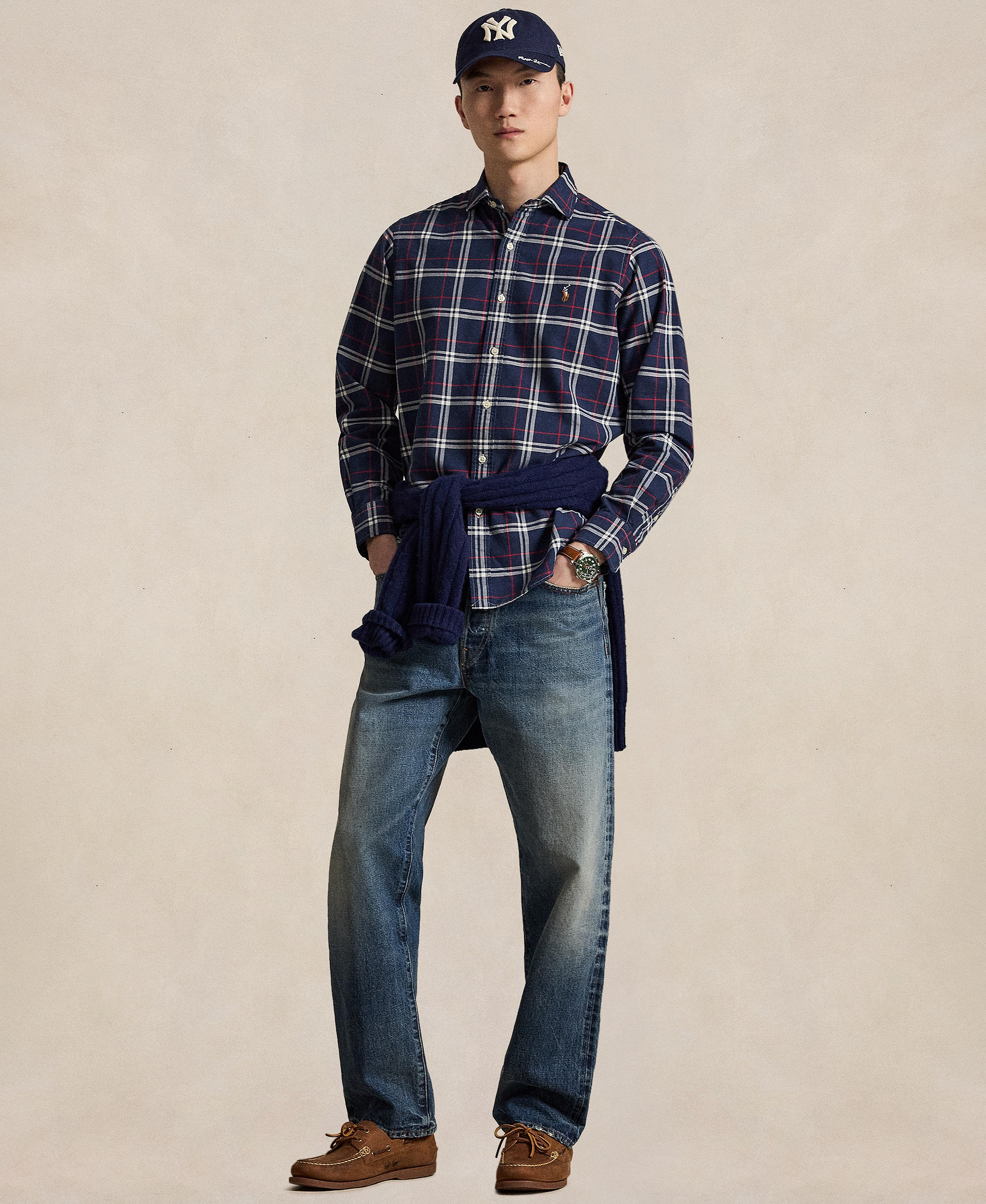 Polo Ralph Lauren Men's Classic-Fit Plaid Brushed Oxford Shirt - Navy Red White