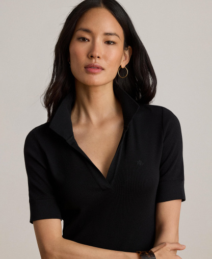 Lauren Ralph Lauren Women's Rib Knit Collared Dress - Black