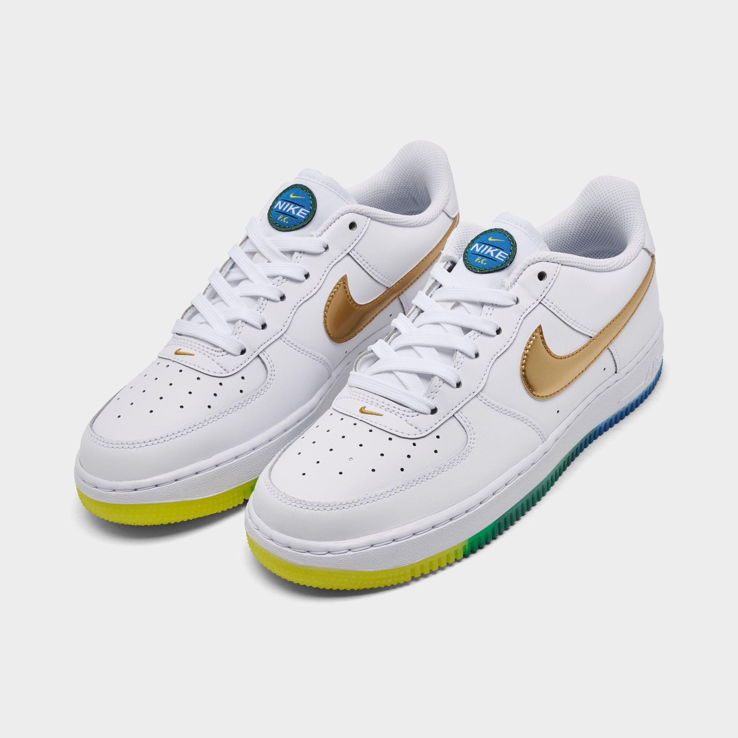 Big Kids' Nithtke Air Force 1 Low Casual Shoes - White/Metallic Gold/Soar/Sonic Yellow - Both shoes facing left