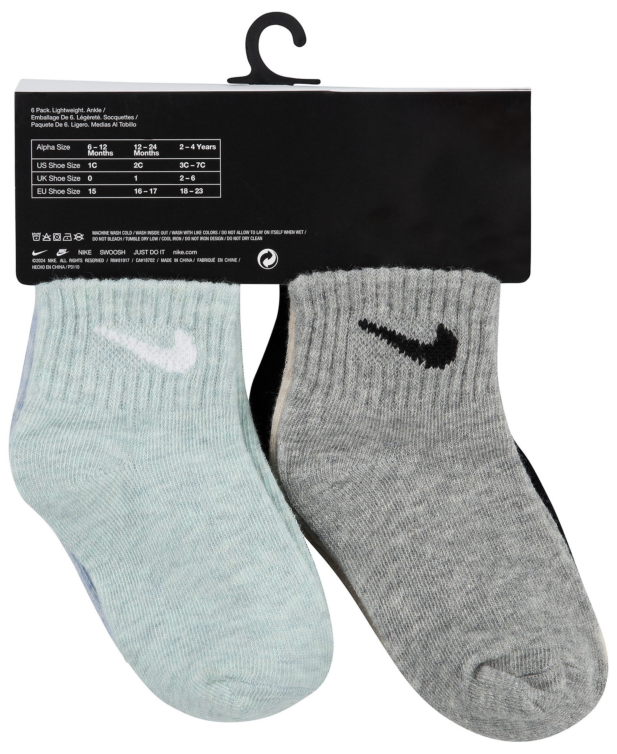 Nike Baby and Toddler Boys' and Baby Girls' Swoosh Ankle Socks, 6-Pack - Blue/White
