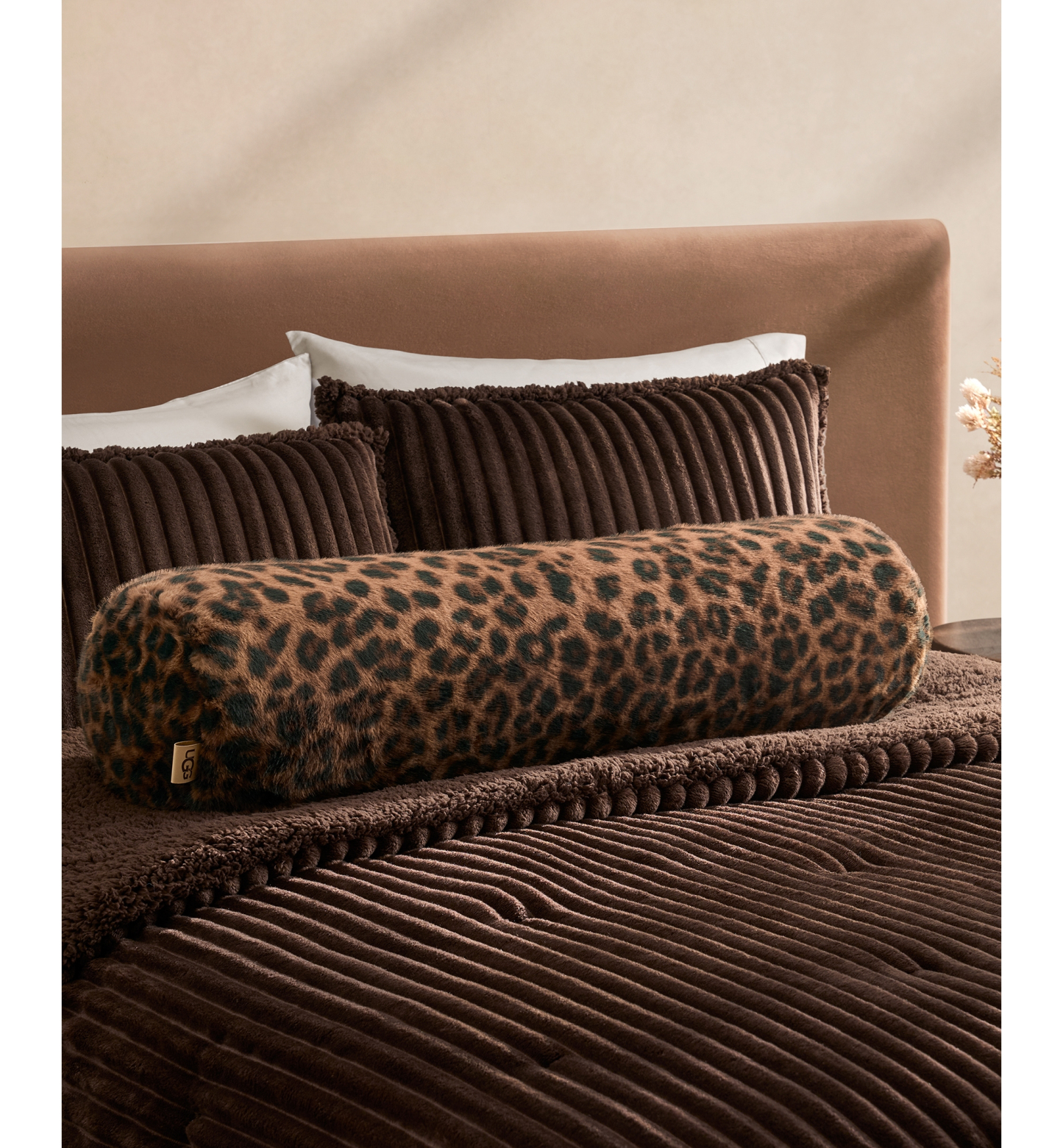UGG® Everett Cow Pillow, 36" x 8" - Black Leopard