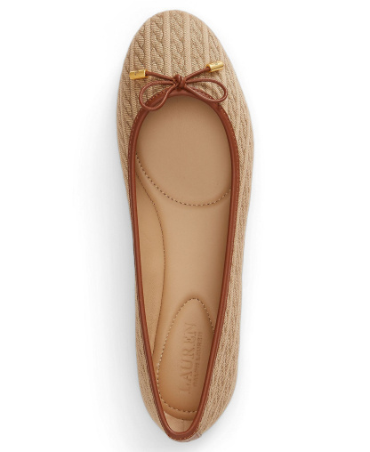 Lauren Ralph Lauren Women's Jayna Nappa Leather Slip-On Flats - Khaki/Lauren Tan Cable Knit