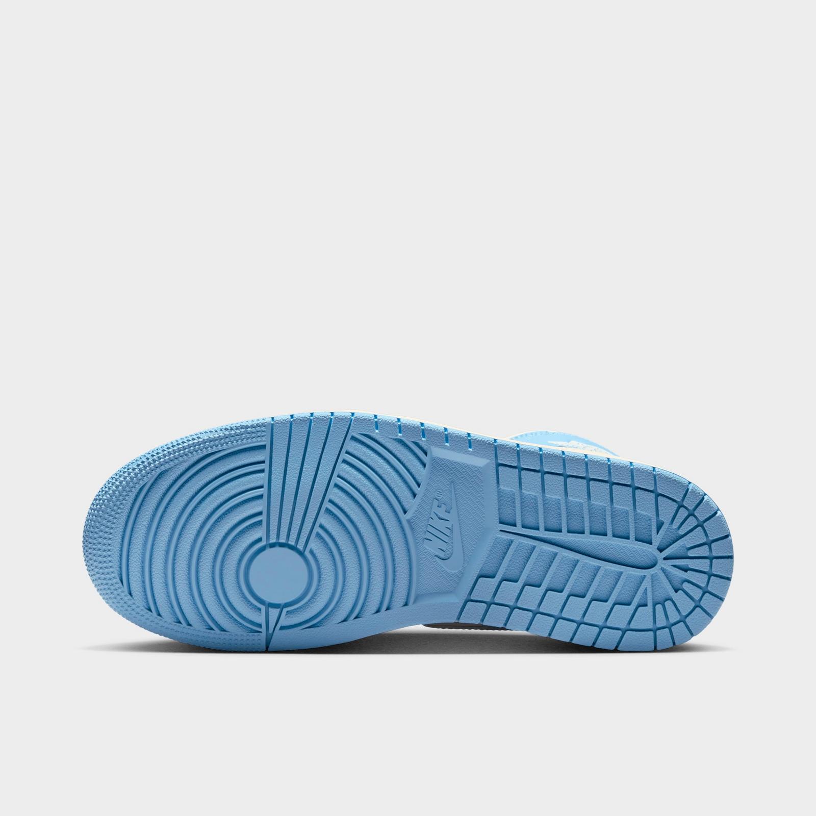 Women's Air Jordan Retro 1 Mid Casual Shoes - Psychic Blue/Sail/Coconut Milk/Neutral Grey - Left shoe facing left. Outside of the shoe. - view 6