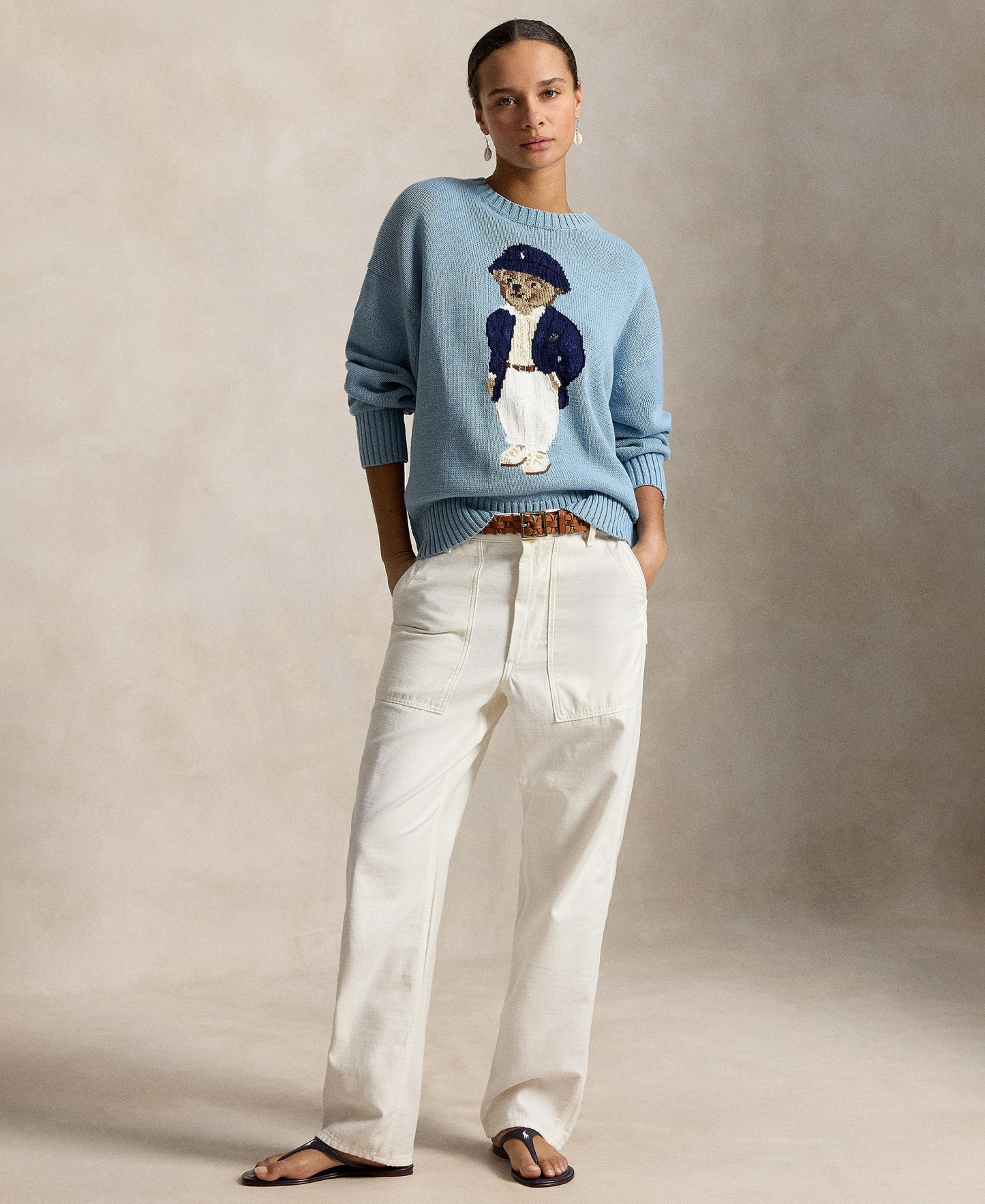 Polo Ralph Lauren Women's Polo Bear Oversized Crewneck Sweater - Blue Note