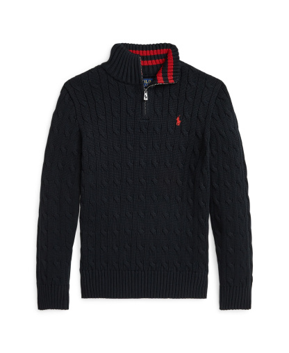 Polo Ralph Lauren Big Boys Cable-Knit Cotton Quarter-Zip Sweater - Polo Black