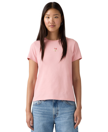 Levi's Women's Perfect Graphic Logo Cotton T-Shirt - Floral Emb Bw Coral Blush