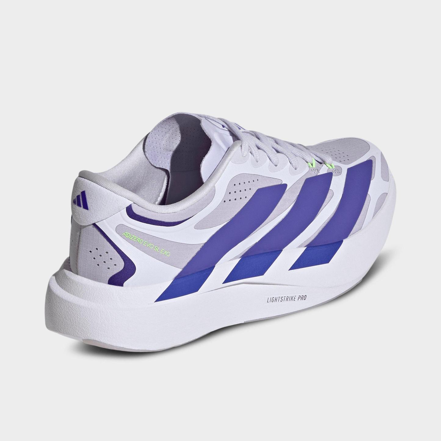 Women's adidas Adizero EVO SL Exo Running Shoes - Part 1 - Silver Dawn/Solar Purple/Frozen Purple - Back view