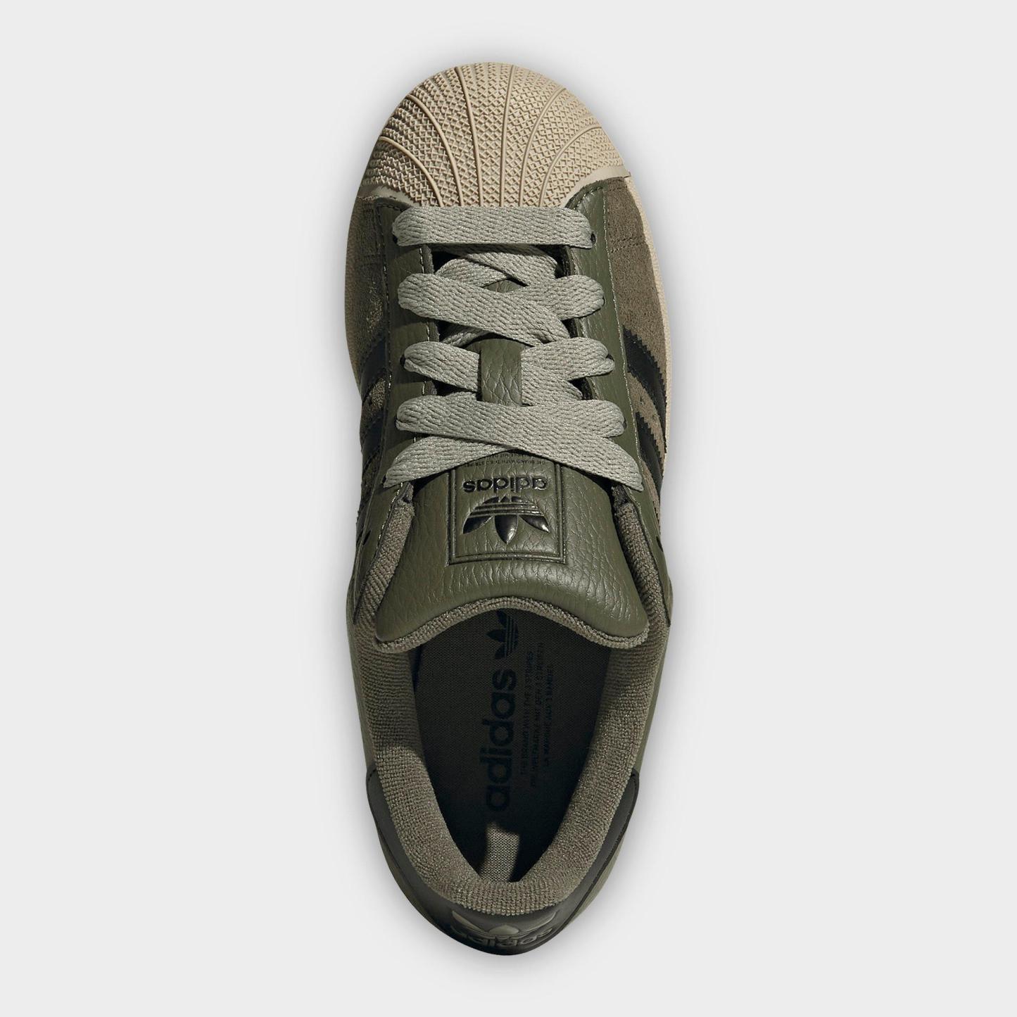 Big Kids' adidas Originals Superstar II Casual Shoes - Olive Strata/Core Black/Khaki - Top view