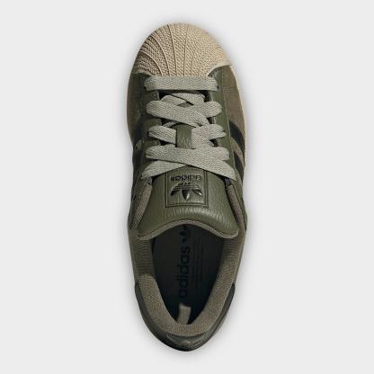 Big Kids' adidas Originals Superstar II Casual Shoes - Olive Strata/Core Black/Khaki - Top view