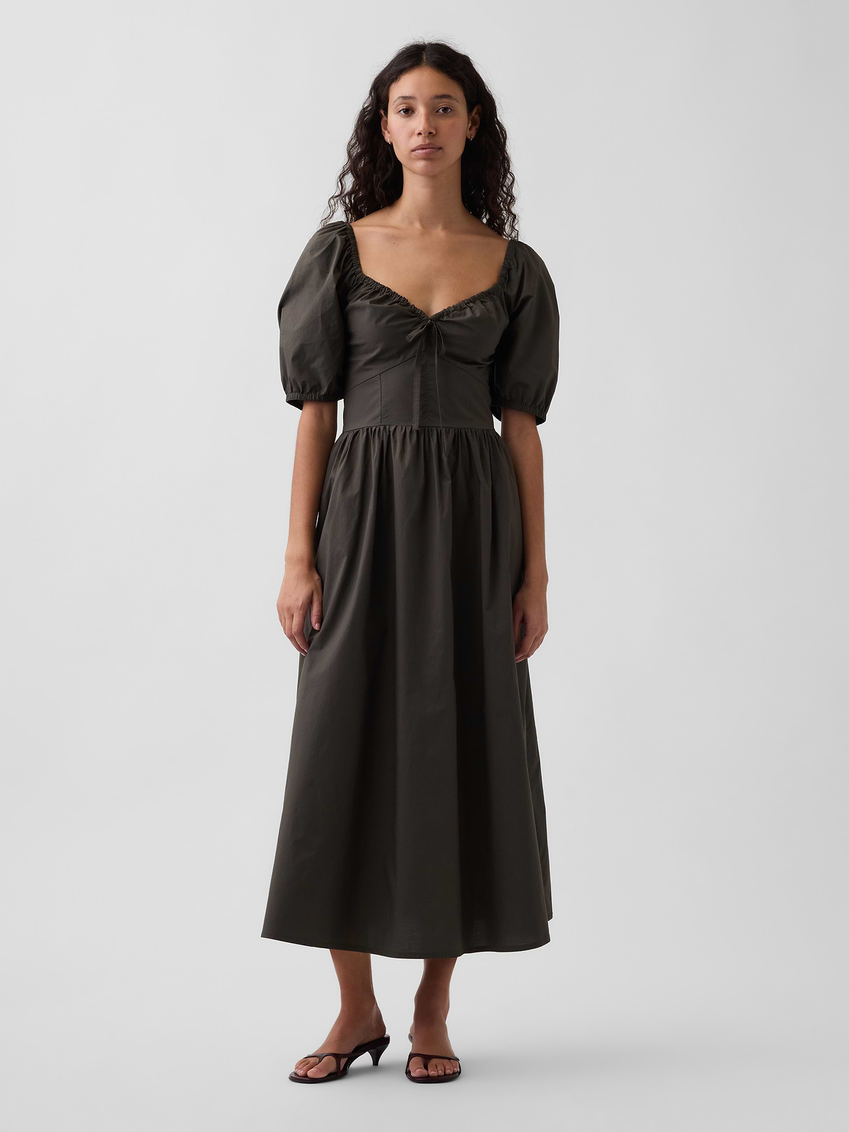 Puff-Sleeve Corset Maxi Dress - Bamboo green