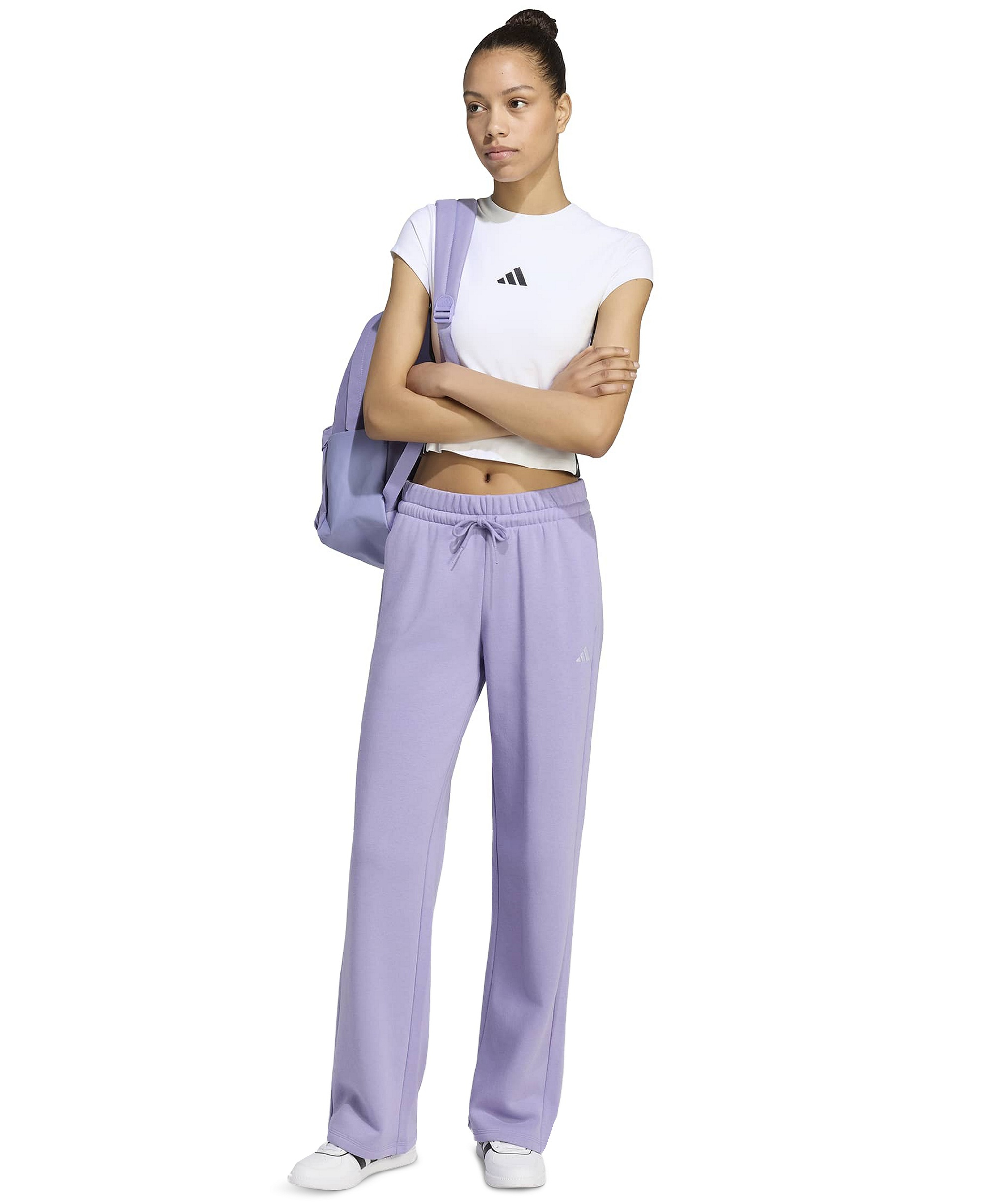 adidas Women's Essentials Small Logo Feel Cozy Open Hem Pants - Magic Lilac/white