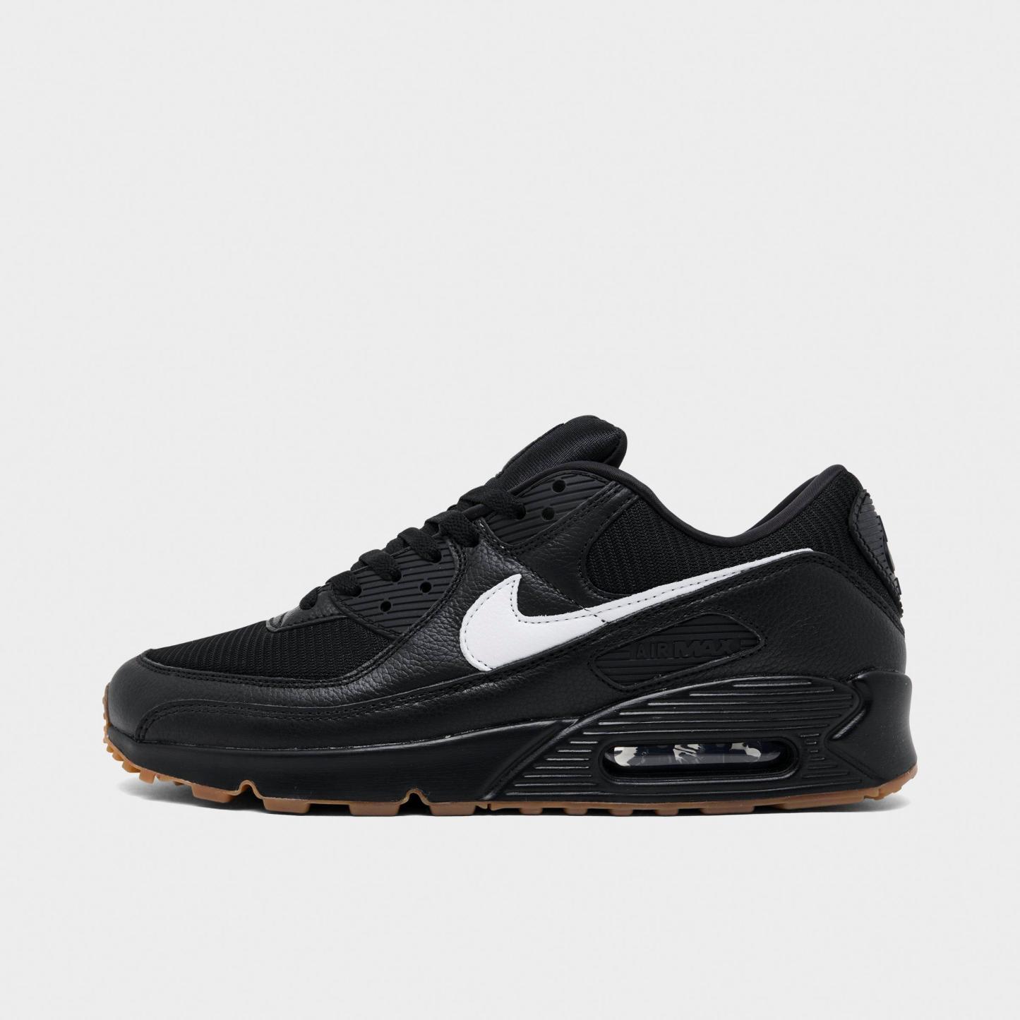 Men's Nithtke Air Max 90 Casual Shoes - Part 3 - Black/White/Gum Med Brown - Left shoe facing left. Outside of the shoe.
