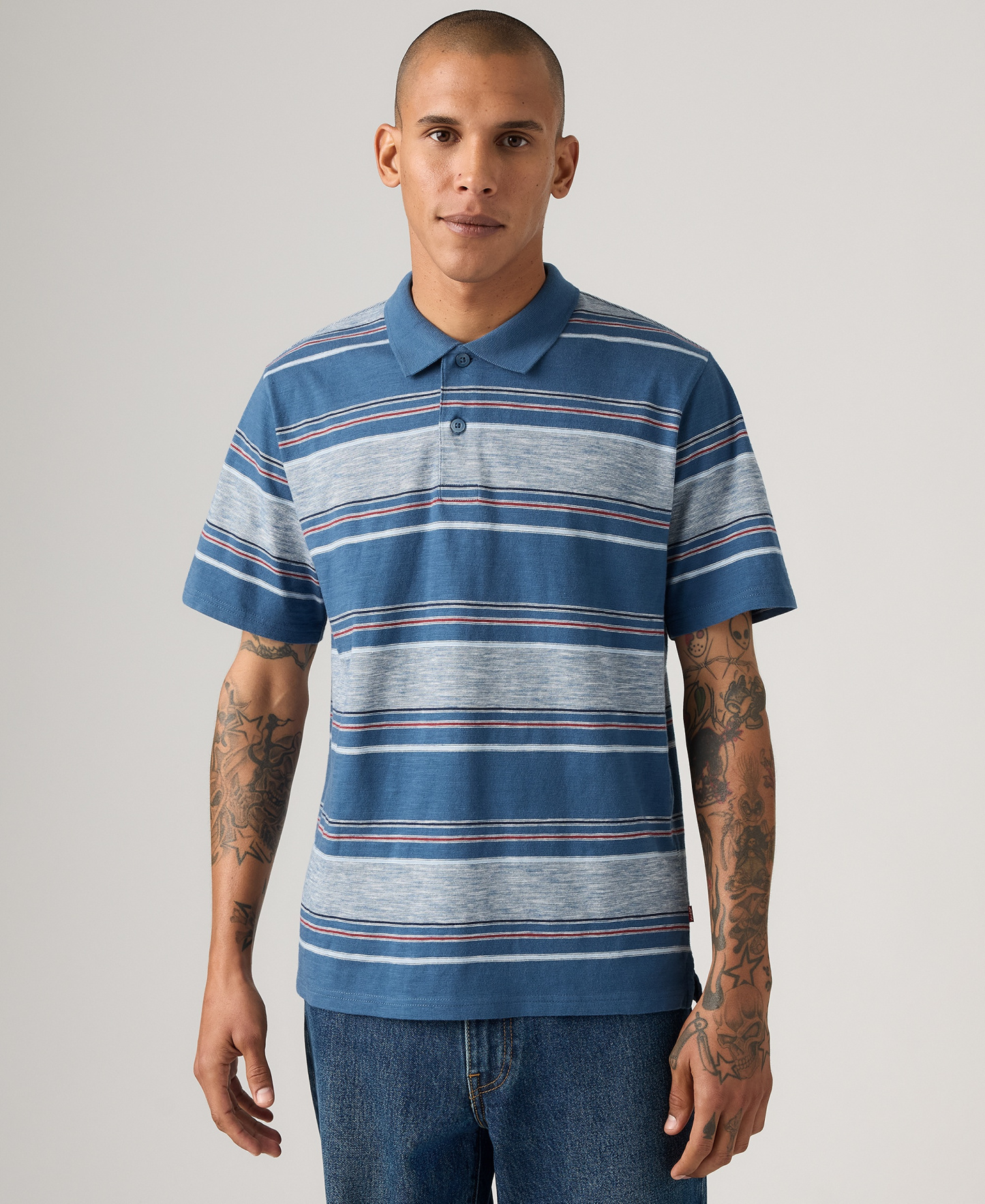 Levi's Men's Merritt Striped Collared Polo Shirt - Ensign Blue