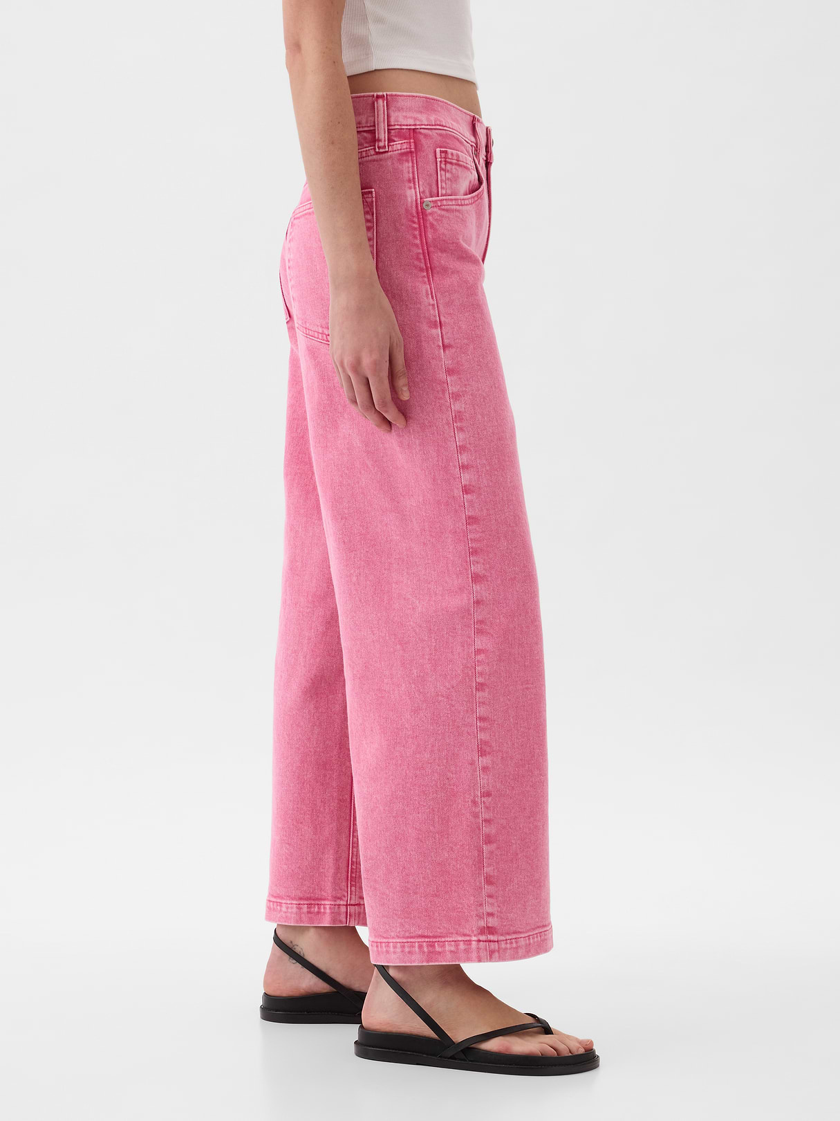 High Rise Stride Wide-Leg Ankle Jeans - sugar pink